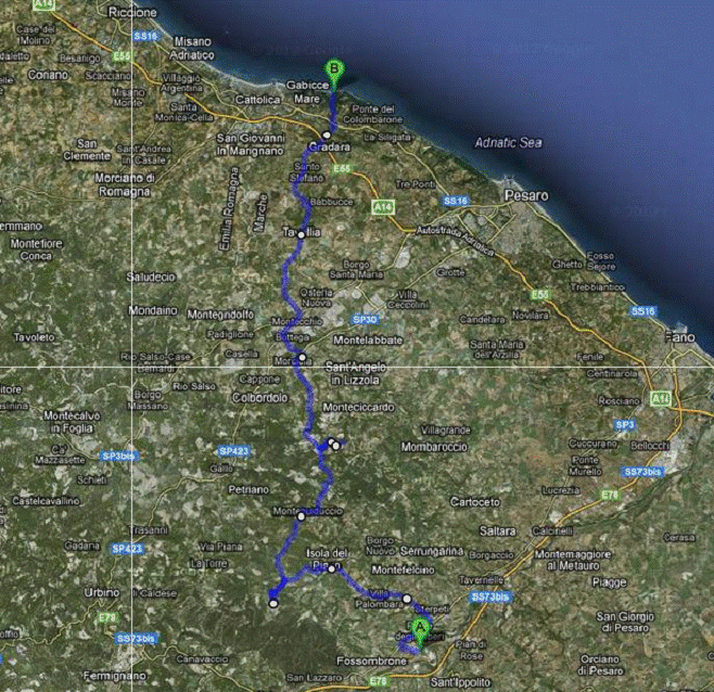 Itinerario da Fossombrone a Colombarone di Pesaro